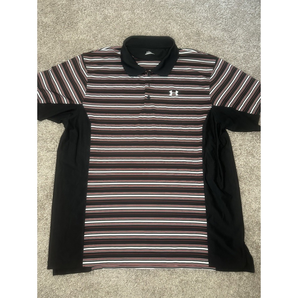 Under Armour Men's XXL Performance Regular Black White Striped Polo SS Collared